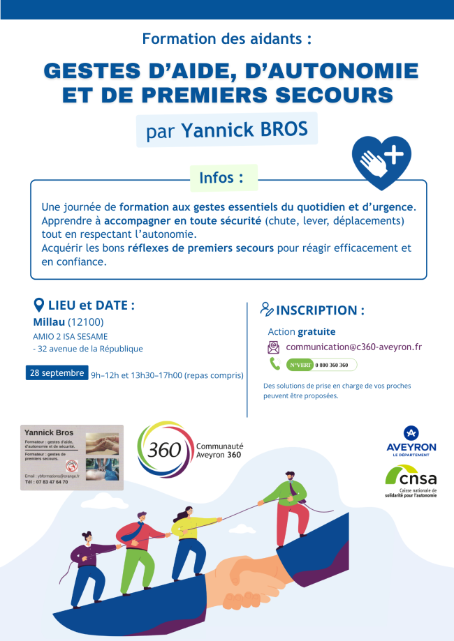 une journée de formation aux gestes essentiels du quotidien et d'urgence. Apprendre à accompagner en toute sécurité (chute, lever, déplacements) tout en respectant l'autonomie. Acquérir les bons réflexes de premiers secours pour réagir efficacement et en confiance.